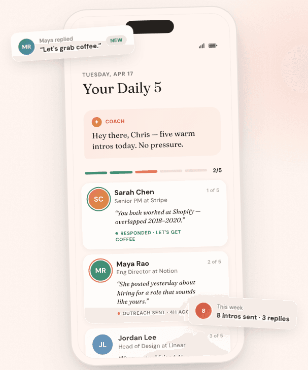 HeyThere Daily 5 — five warm intros delivered every morning in the native app
