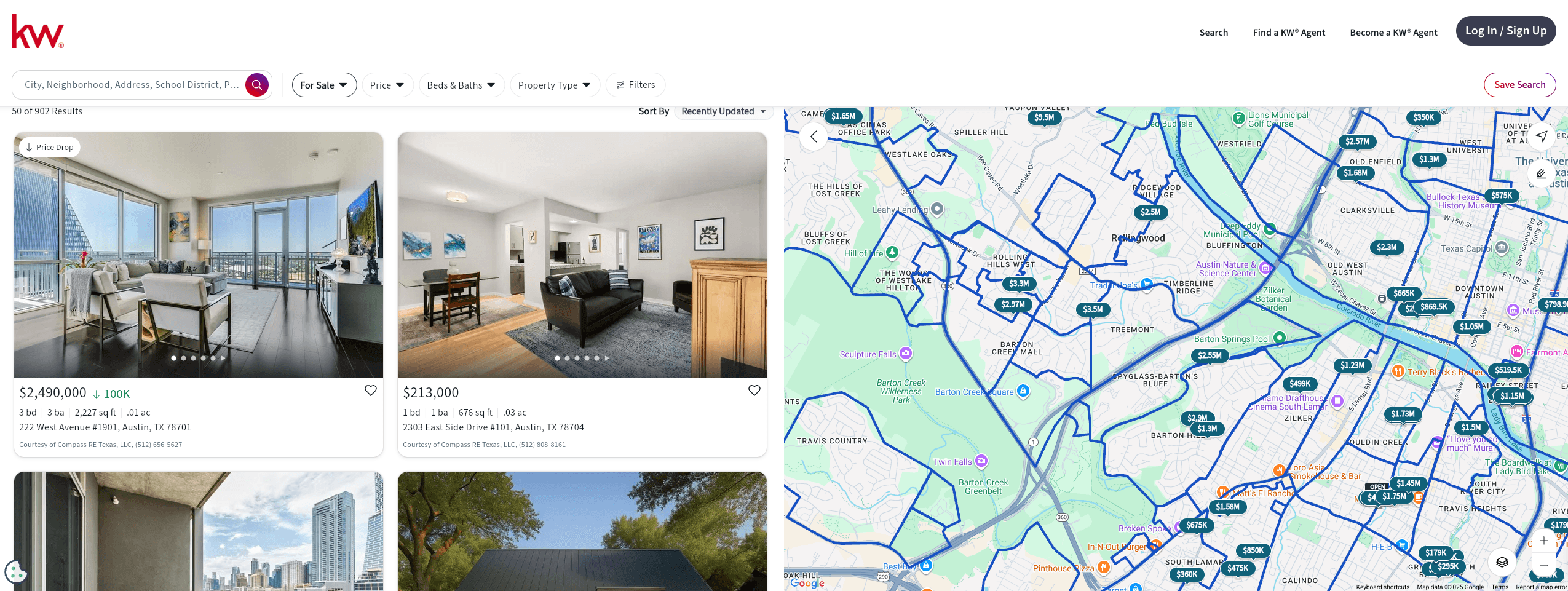 Keller Williams property search interface for Austin, TX