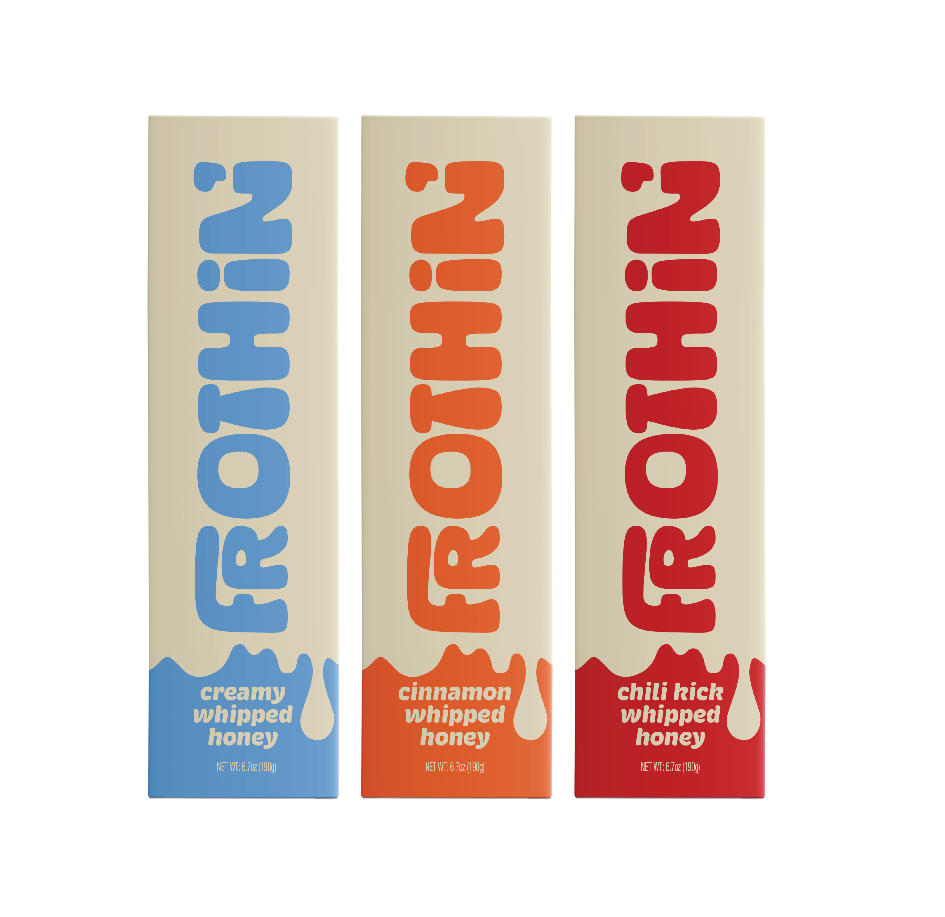 Three Frothin' flavor boxes - creamy, cinnamon, and chili kick