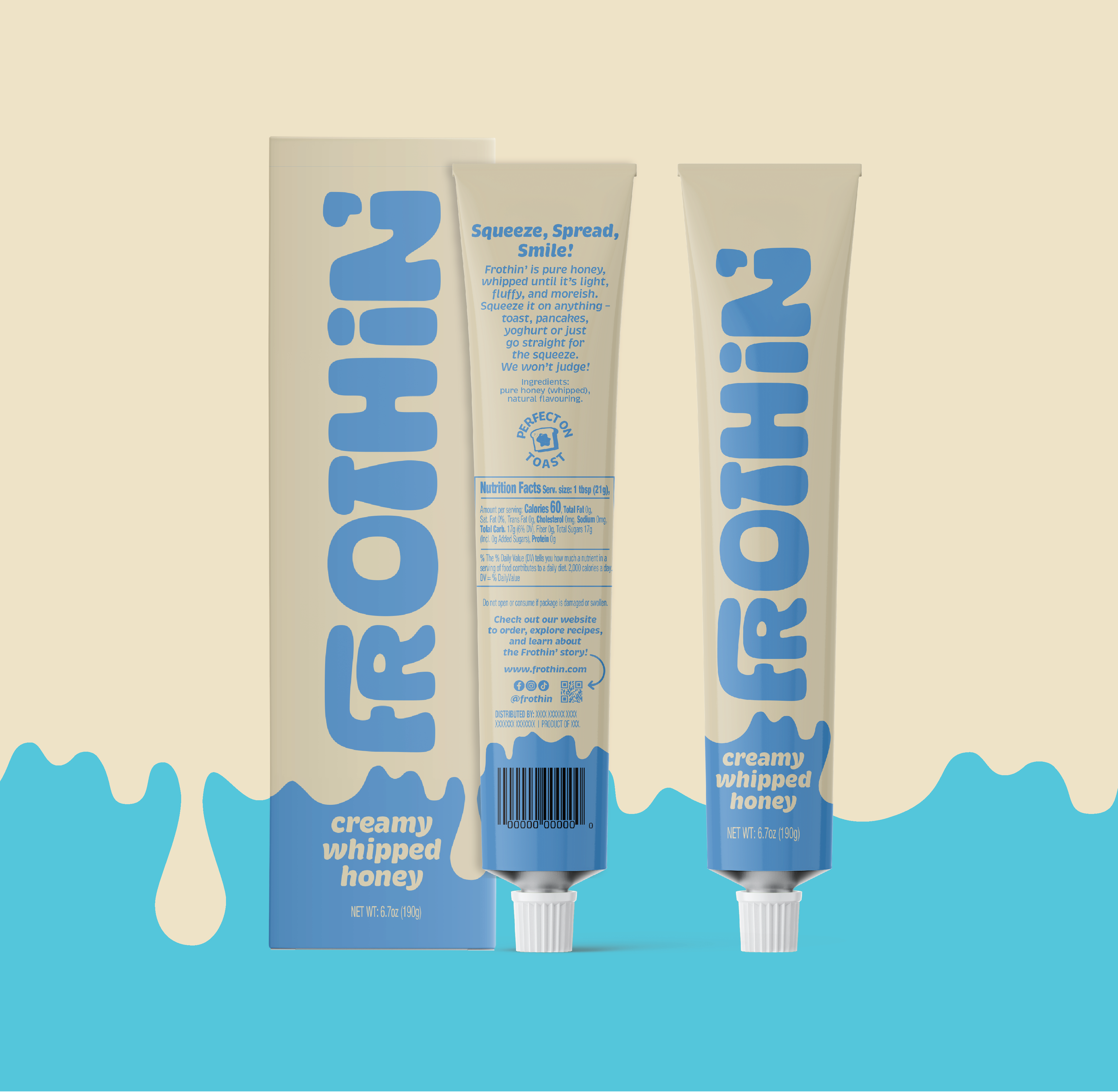 Frothin' packaging with nutrition facts and product details